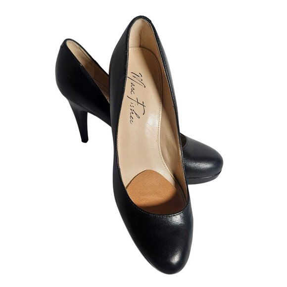 Marc Fisher Women’s Black Leather Heels 8.5M | Quiet Luxury | Coquette | Minimal - Picture 3 of 15